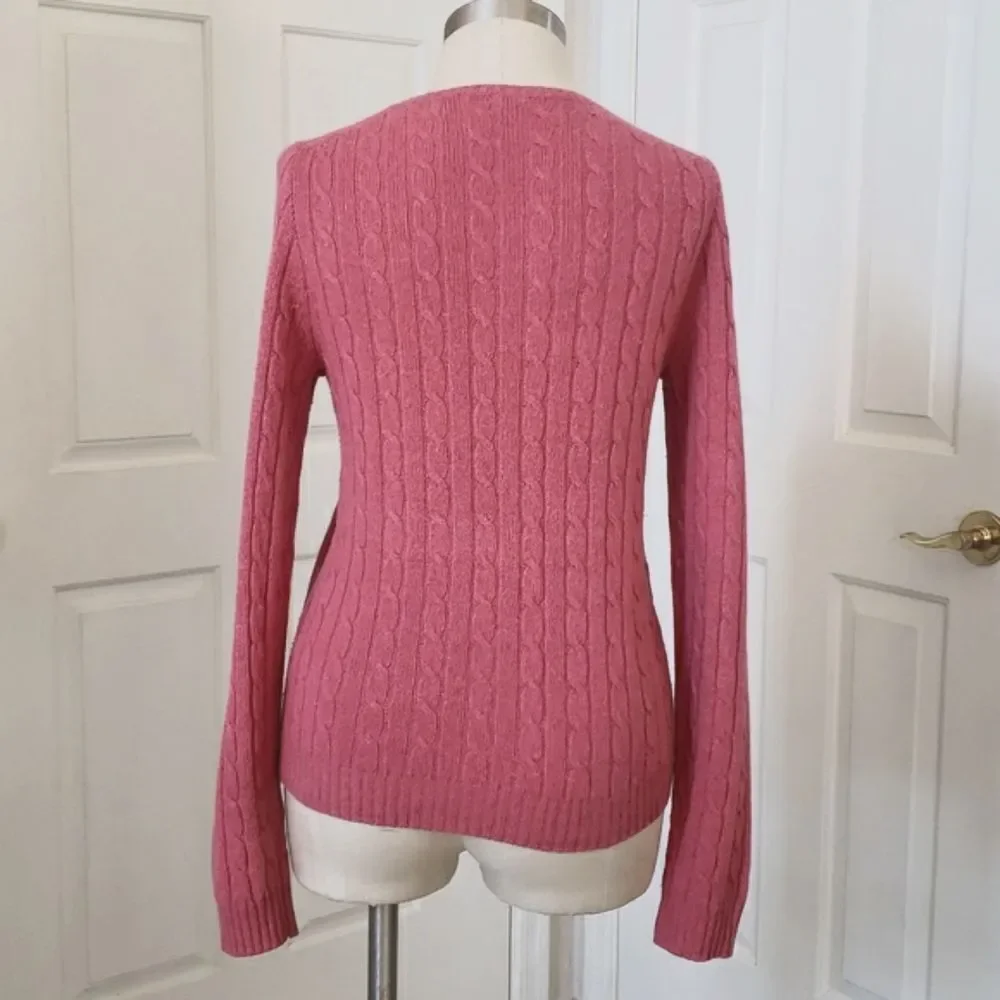 J.Crew Merino Wool Cashmere Angora Cableknit Sweater | Heather Red Pink | Size S